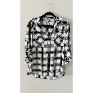 Express Portofino Shirt (Slim Fit) – Black & White Plaid – Size L